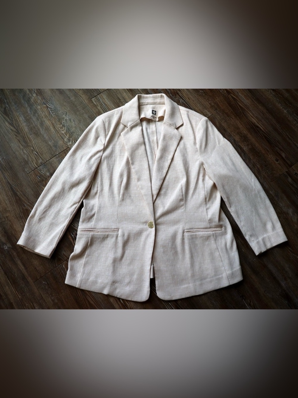 Anne Klein Textured Jacquard Blazer Gold Button Notch Lapel Career Womens Large